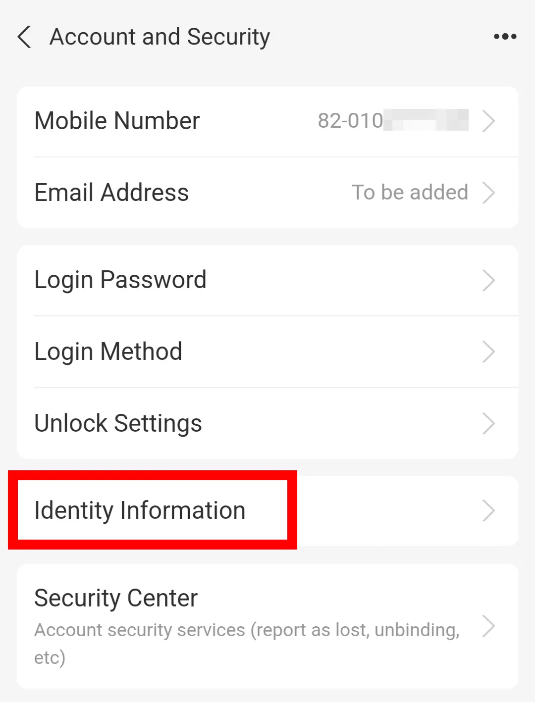 알리페이 여권 인증 Account and Security Identity Information